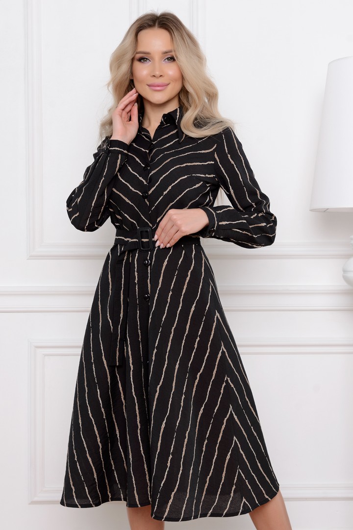 Фото товара 22343, черное платье-рубашка в полоску