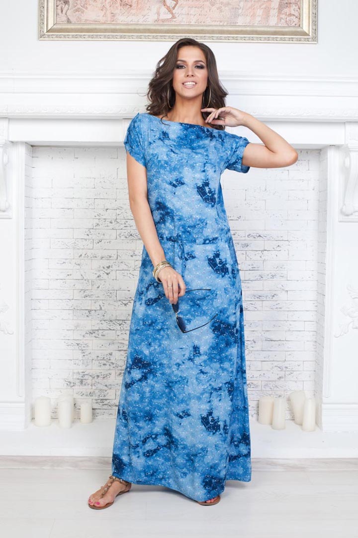 Фото товара 18007, длинное голубое платье 